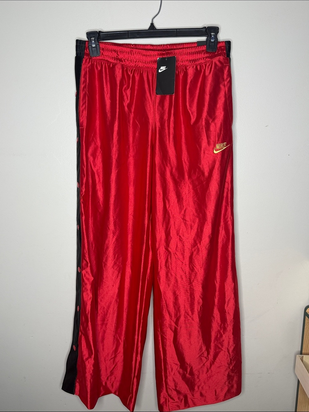 Nike Red Snap-Side Track Pants with Black Panels